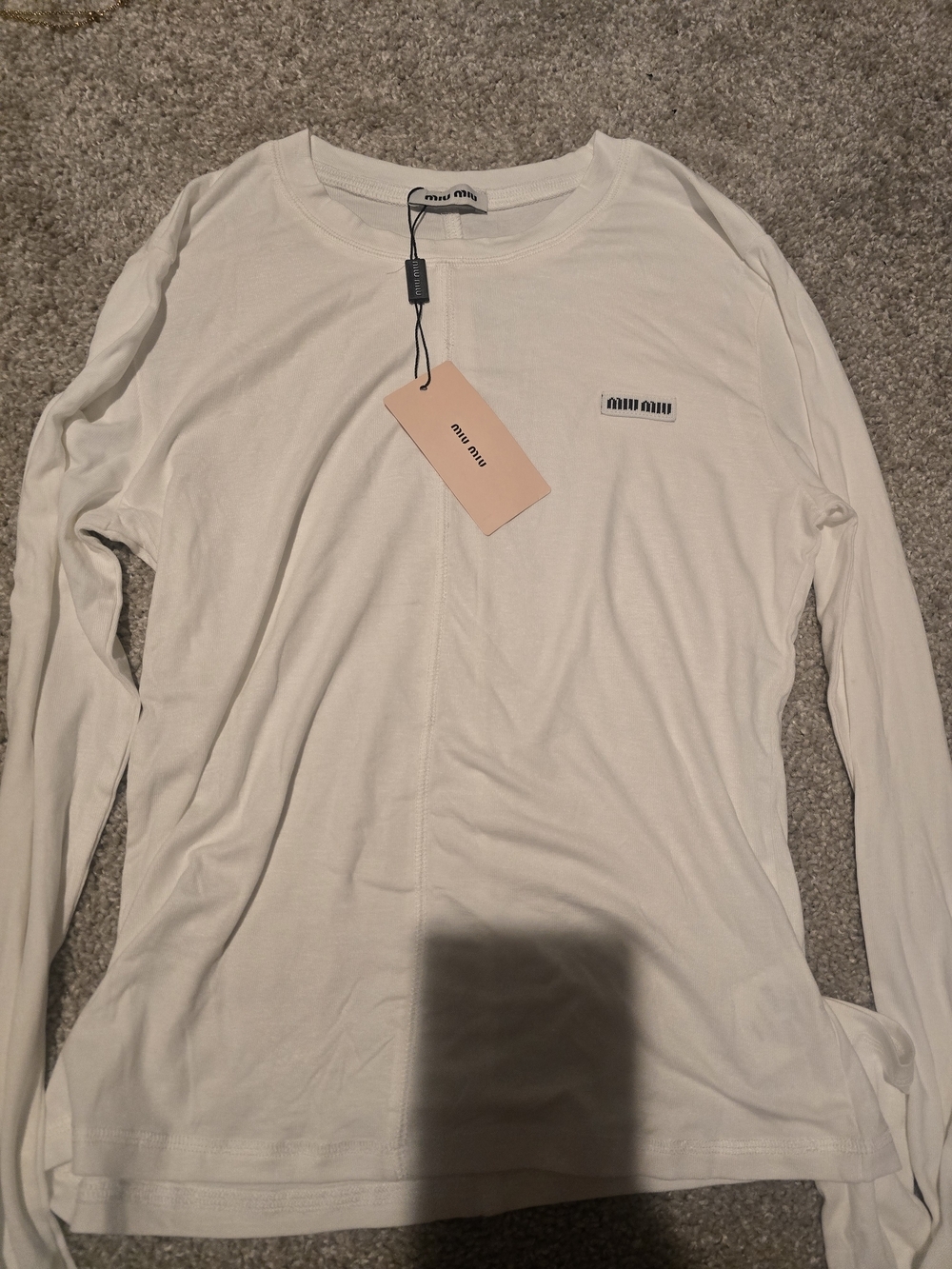 Miu Miu White Long-Sleeve Crewneck Shirt